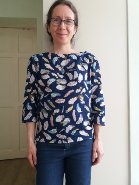 6/3 Feather print blouse and jeans